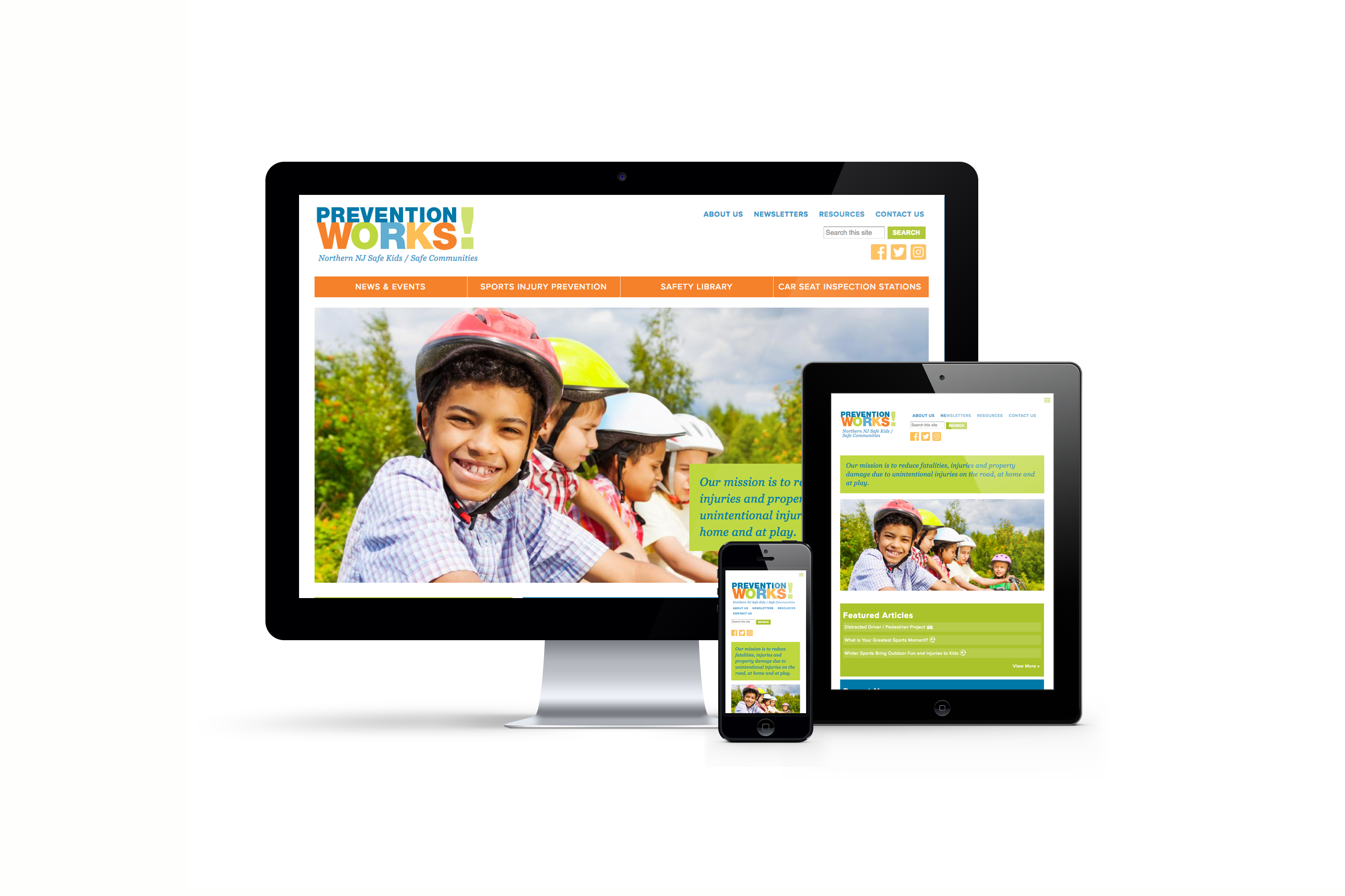 Prevention Works Responsive Design Prevention Works Website on iMac, iPad, and iPhone