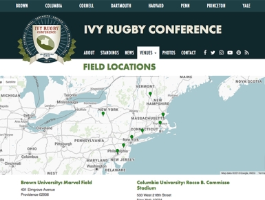 Field Locations for the Ivy Rugby Conference, 8 Schools 