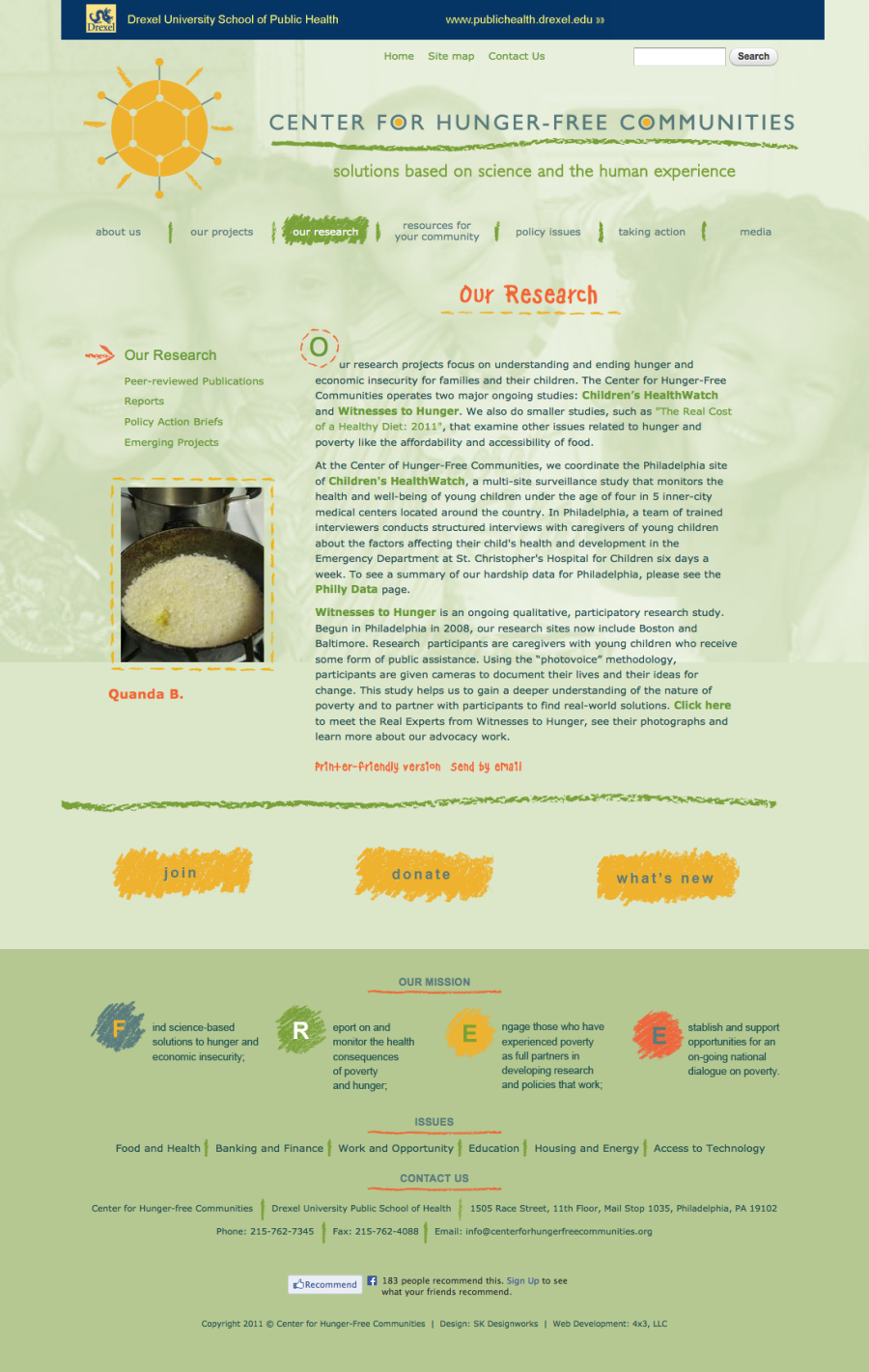 The Center for Hunger-Free Communities, an organized expandable website