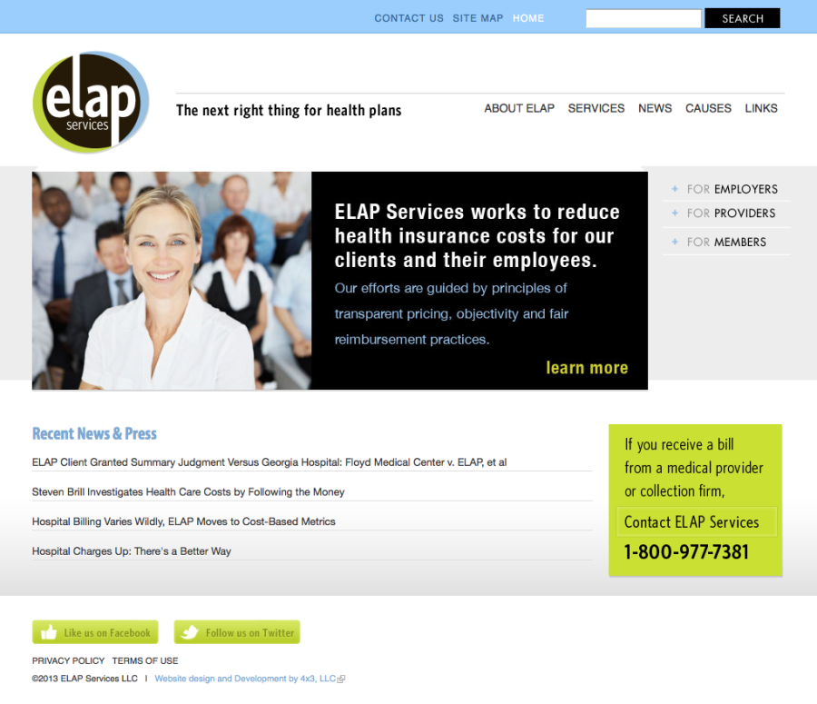 ELAP Homepage, featuring recent news, navigation menu, search bar