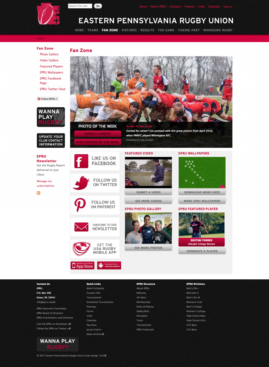 Eastern Pennsylvanian Rugby Union Fan Zone Landing Page for Club Photos, Videos and Featured Players