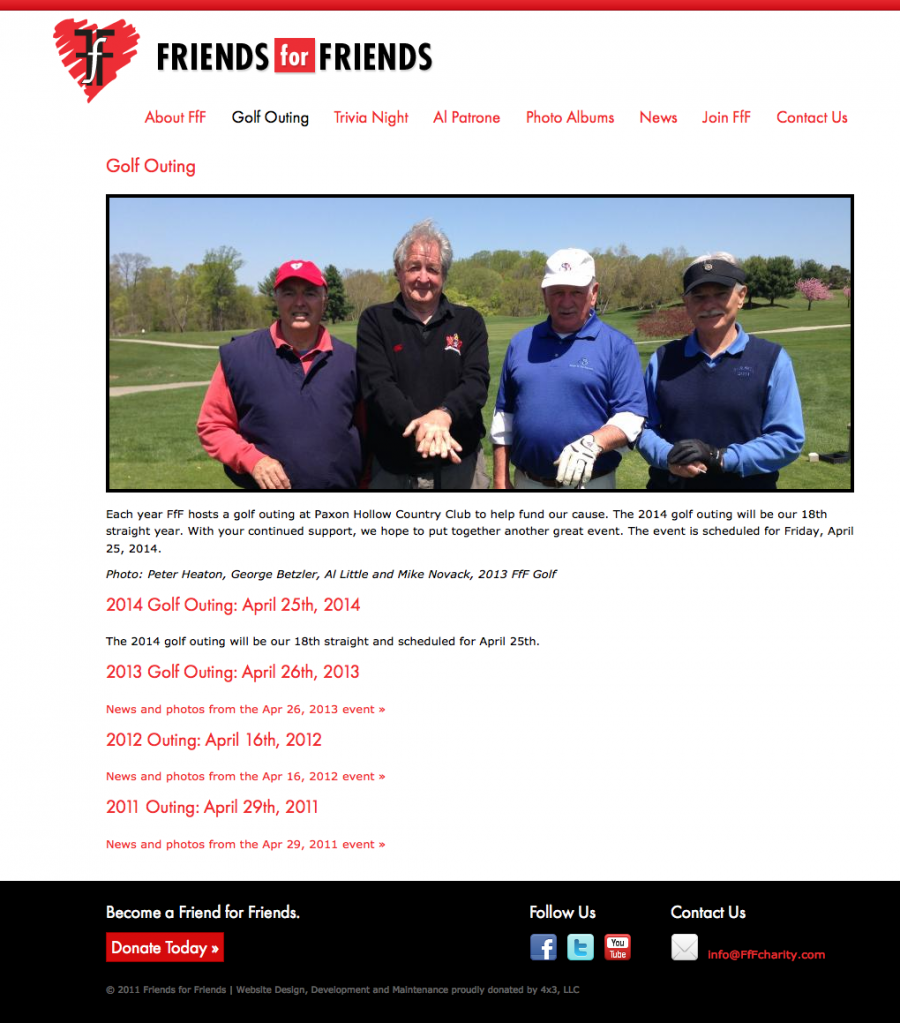 Internal Landing Page for Annual Golf Outing