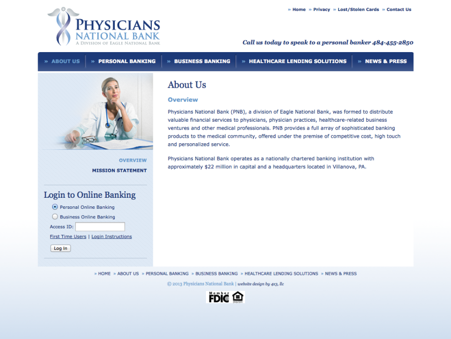 Physicians National Bank, About Section of Website