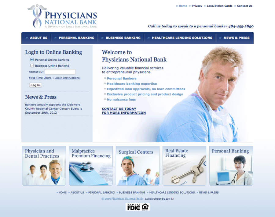 Physicians National Bank, Homepage Design