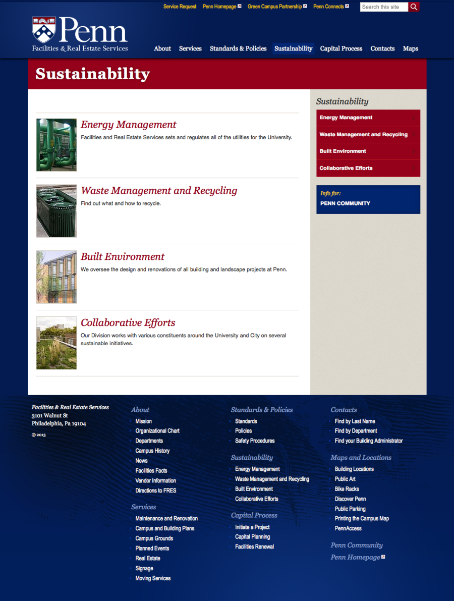 Penn Facilities and Real Estate Services Sustainability Landing Page
