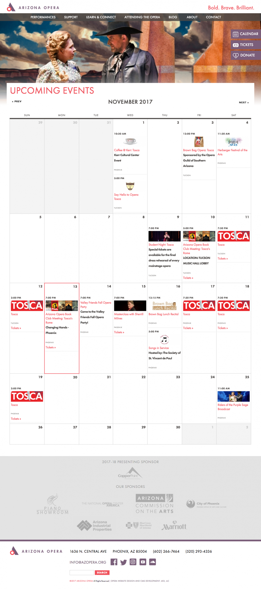 Arizona Opera Calendar Landing Page for Upcoming Events and Performances 