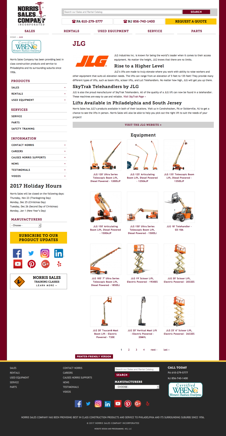 Norris Sales, Internal Landing Page for Manufacturer