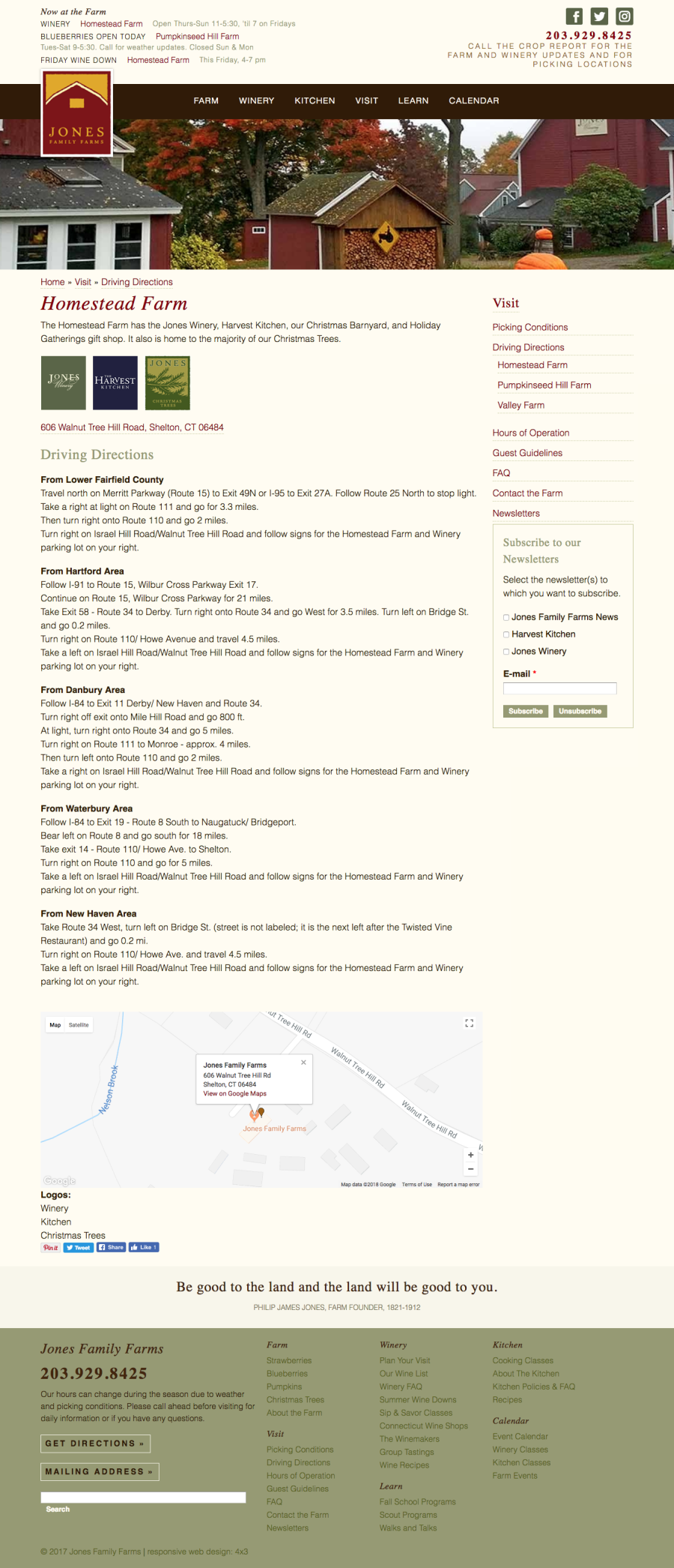 Driving Directions to Jones Family Farm on Internal Landing Page