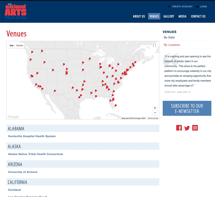 National Arts Program Location Map on Venue Landing Page