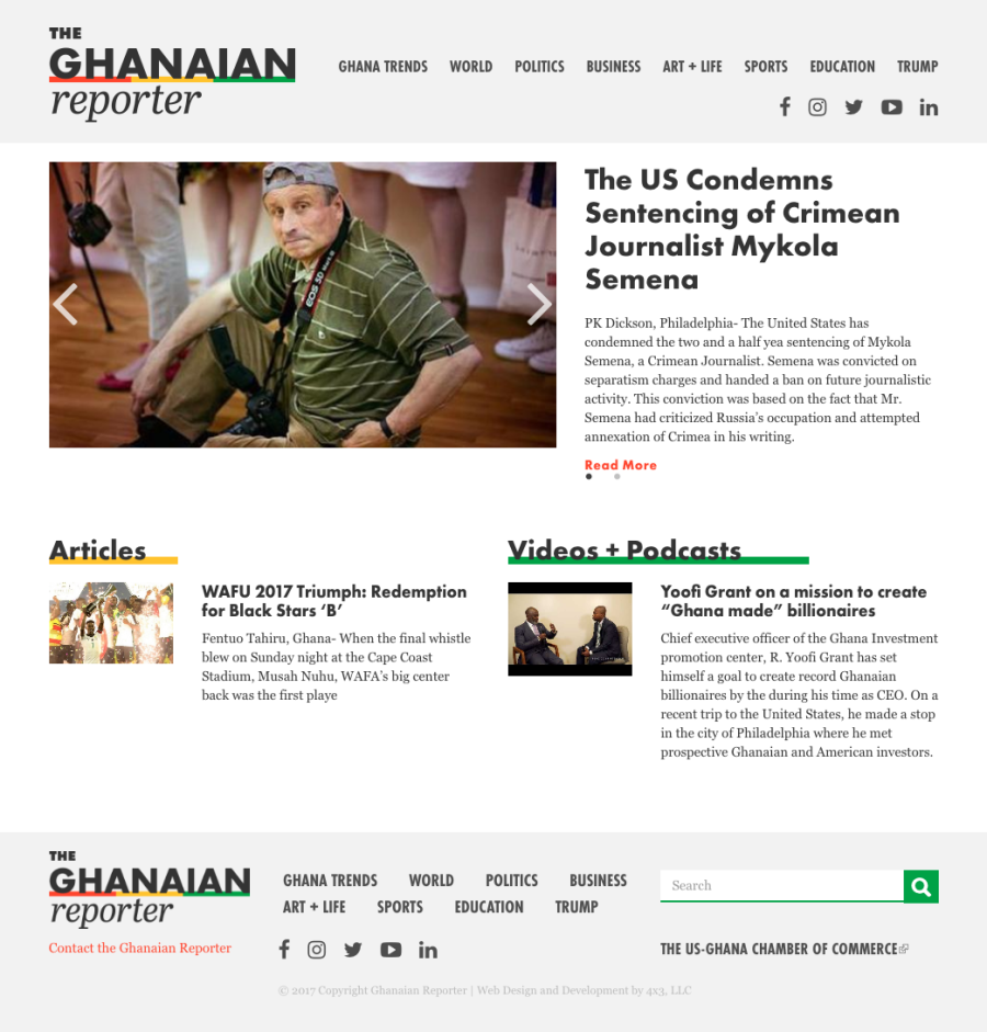 Responsive homepage with news article and main navigation menu