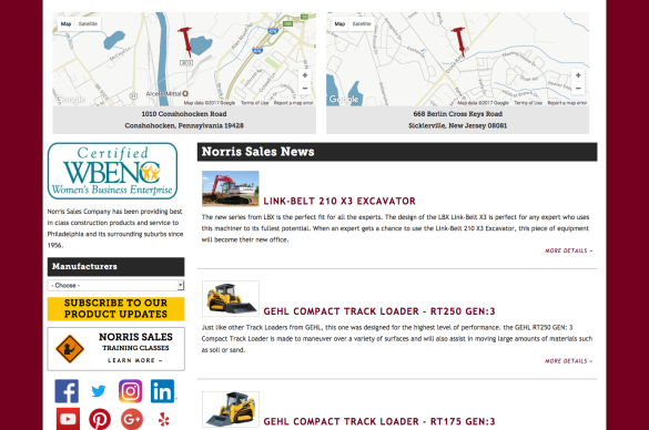 Norris Sales, Homepage featuring News, Maps, Manufacturers