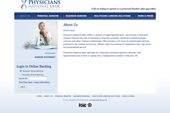 Physicians National Bank, About Section of Website
