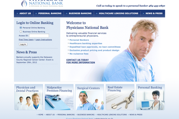 Physicians National Bank, Homepage Design