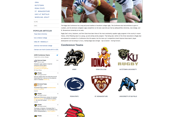 U Rugby, Internal Conference Landing Page