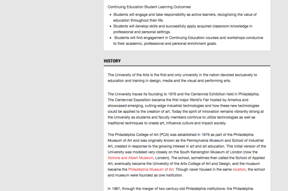The University of the Arts: Continuing Education website