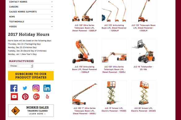 Norris Sales, Internal Landing Page for Manufacturer