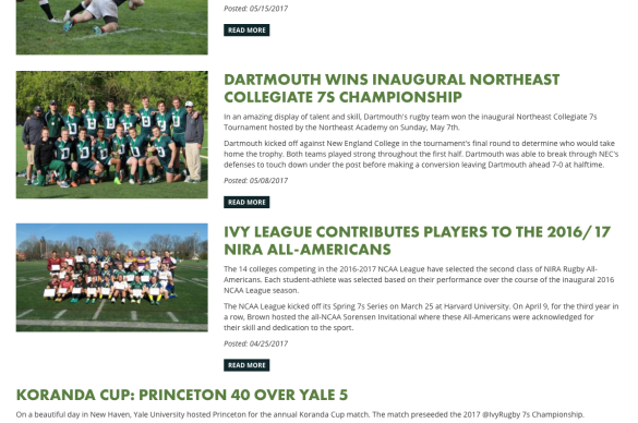 Ivy Rugby News and Upcoming Tournaments Landing Page