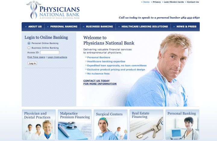 Physicians National Bank Website Homepage