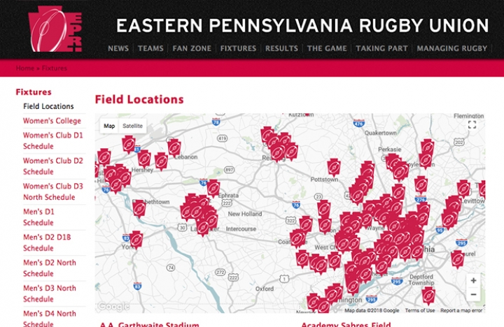Eastern Pennsylvanian Rugby Union Field Map